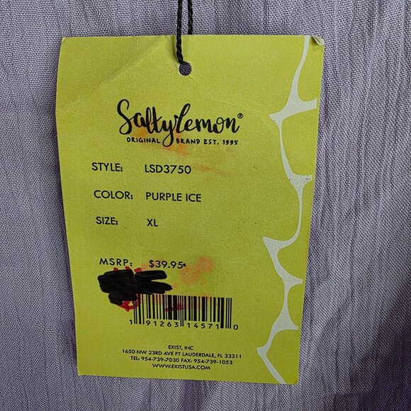 Womens Salty Lemon Purple Plunge Neck Tunic Blouse Short Sleeve Cover Up Size XL - Picture 3 of 8